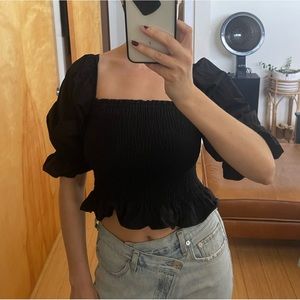 Zara Puff Sleeve Off the Shoulder/Milkmaid Crop Blouse